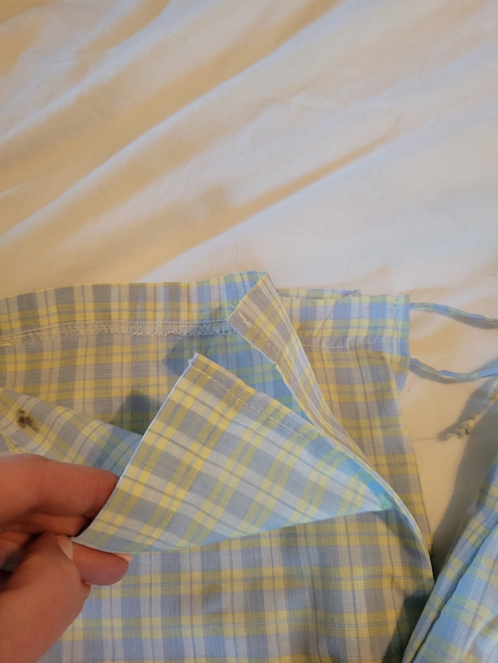 Casual 60% Cotton Lounge Summer Plaid Pants Yellow & Blue Size Medium - Picture 12 of 14
